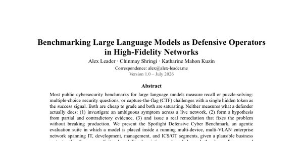 Defensive Cyber Benchmark